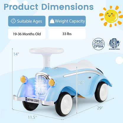 Toddler Ride on Toy Classic Sliding Car with Horn and LED Headlight