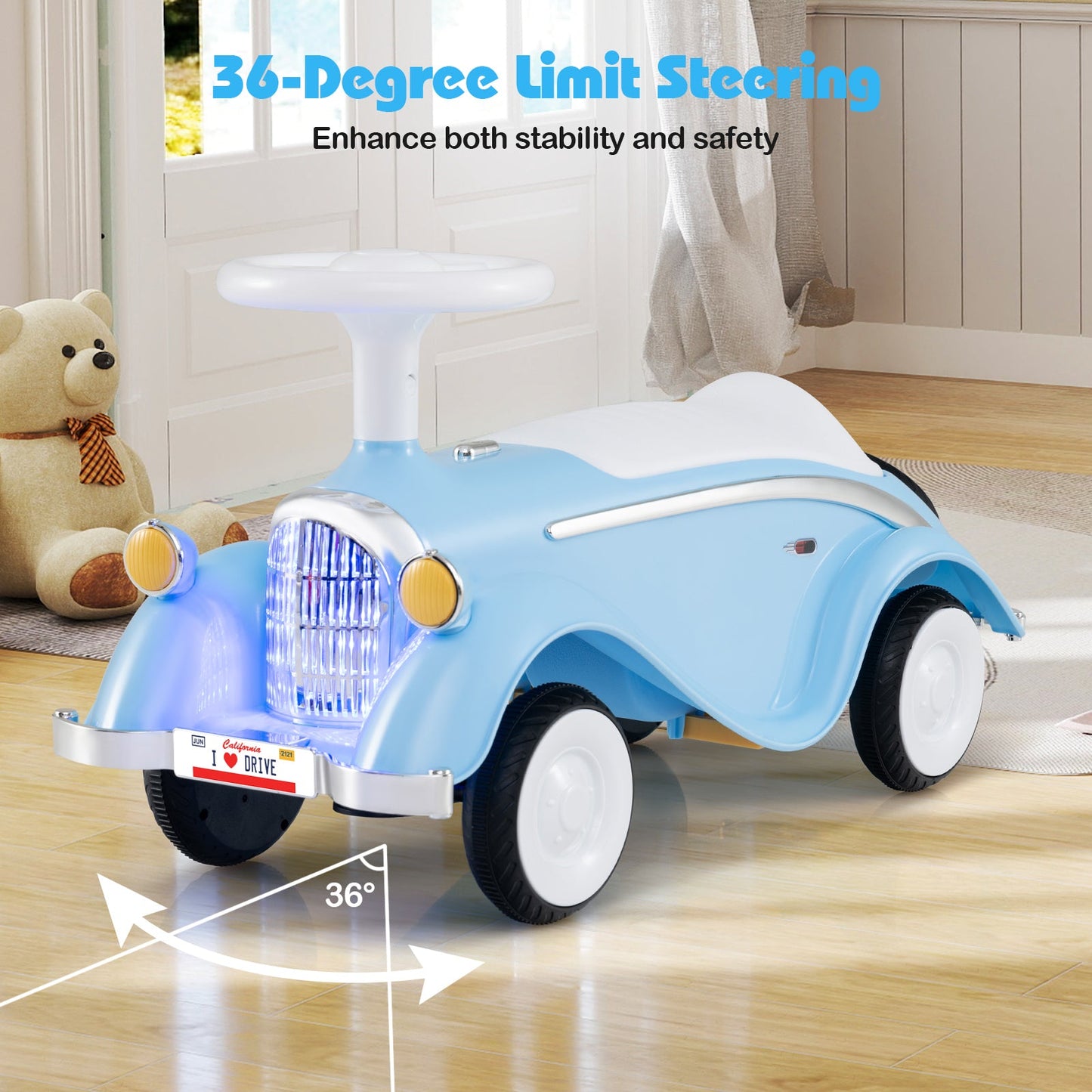 Toddler Ride on Toy Classic Sliding Car with Horn and LED Headlight