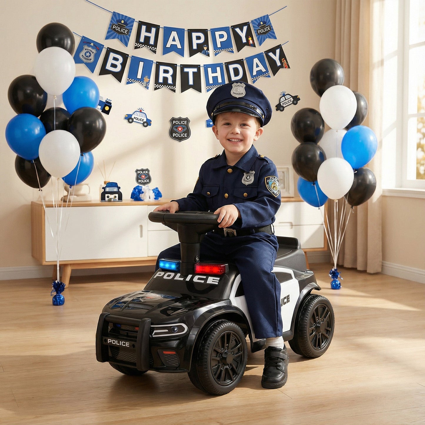 Toddler Sliding Car with Steering Wheel and Under-Seat Storage Push-Black