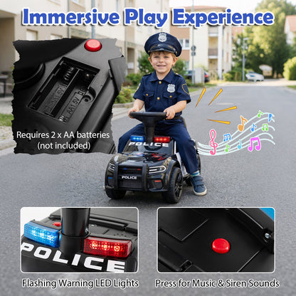 Toddler Sliding Car with Steering Wheel and Under-Seat Storage Push-Black