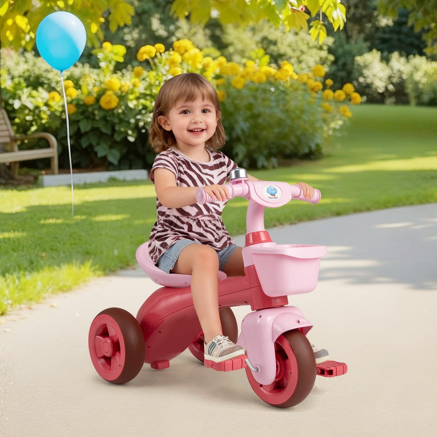 Toddler Tricycle with Limited Steering with Front Baskets and Bell