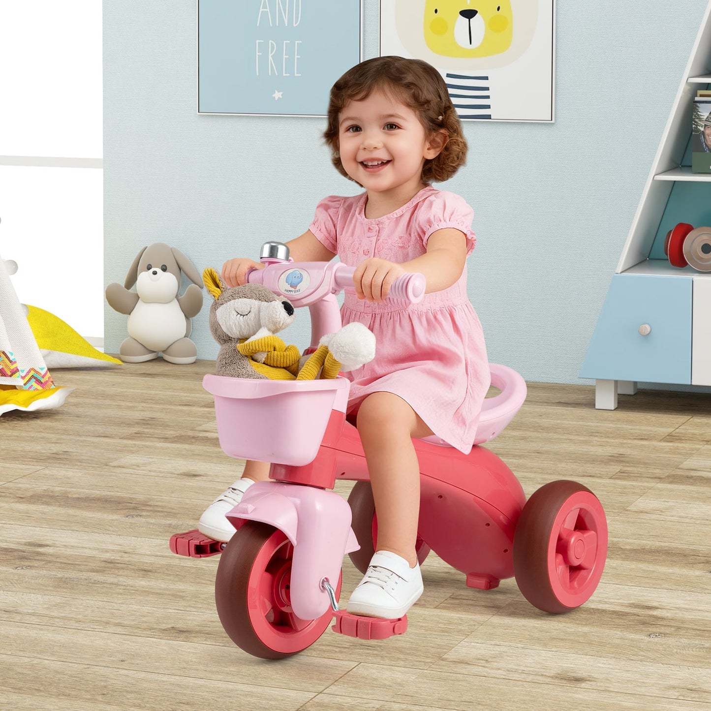 Toddler Tricycle with Limited Steering with Front Baskets and Bell