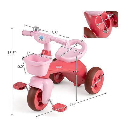 Toddler Tricycle with Limited Steering with Front Baskets and Bell