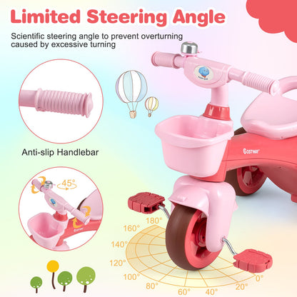 Toddler Tricycle with Limited Steering with Front Baskets and Bell