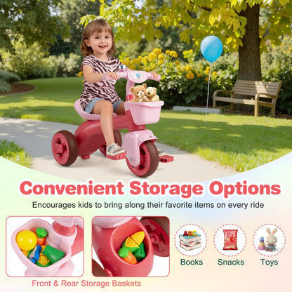 Toddler Tricycle with Limited Steering with Front Baskets and Bell