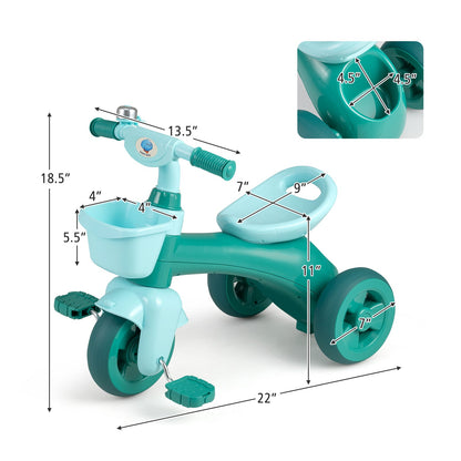 Toddler Tricycle with Limited Steering with Front Baskets and Bell
