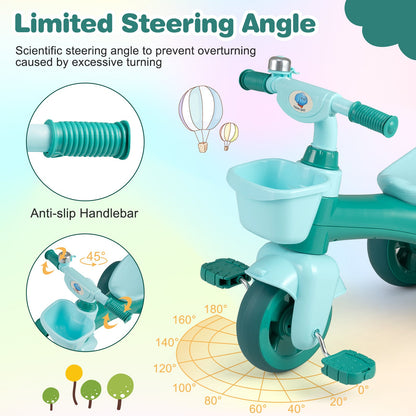 Toddler Tricycle with Limited Steering with Front Baskets and Bell