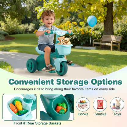 Toddler Tricycle with Limited Steering with Front Baskets and Bell