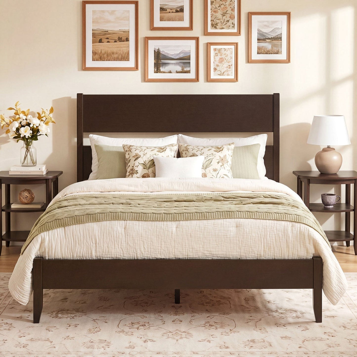 Full Bed Frame with Headboard and Solid Wood Legs