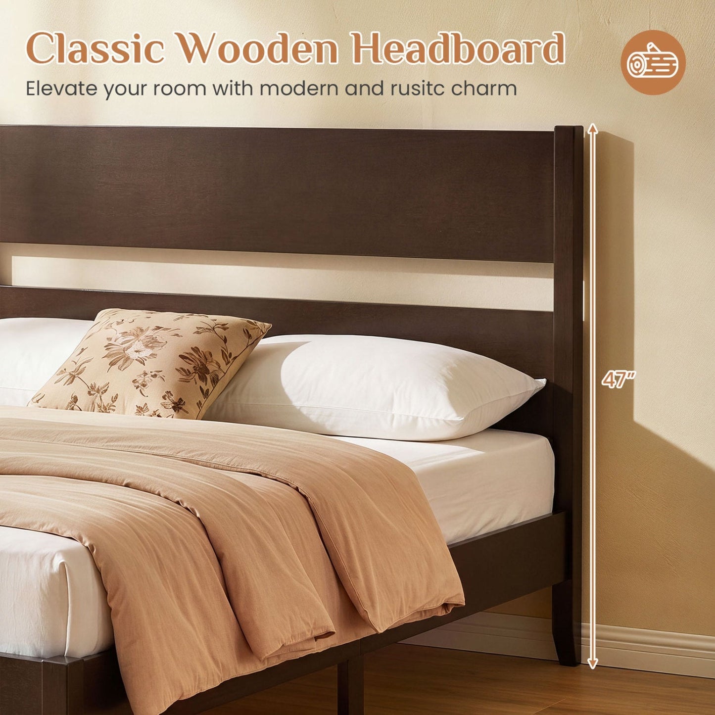 Full Bed Frame with Headboard and Solid Wood Legs