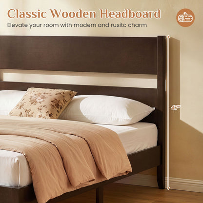 Full Bed Frame with Headboard and Solid Wood Legs