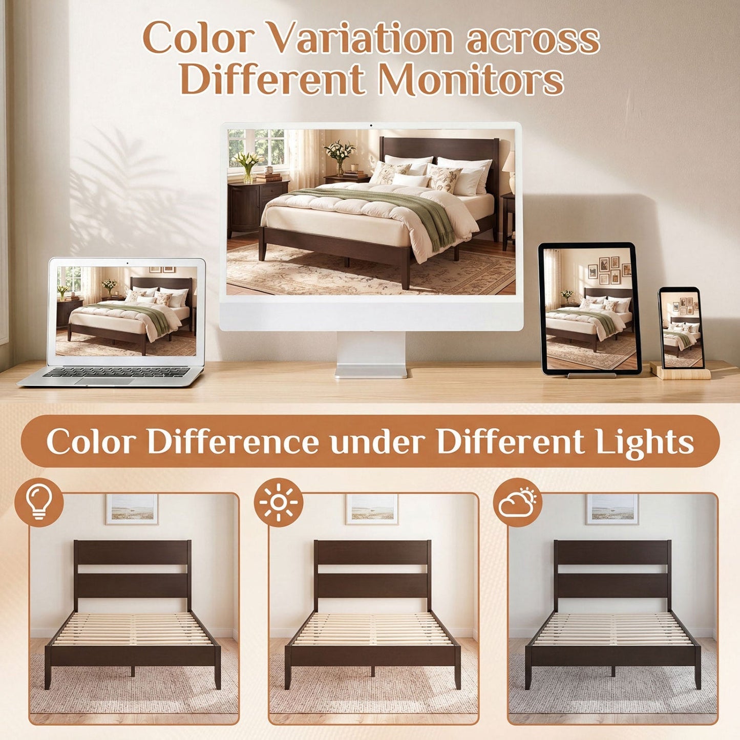 Full Bed Frame with Headboard and Solid Wood Legs