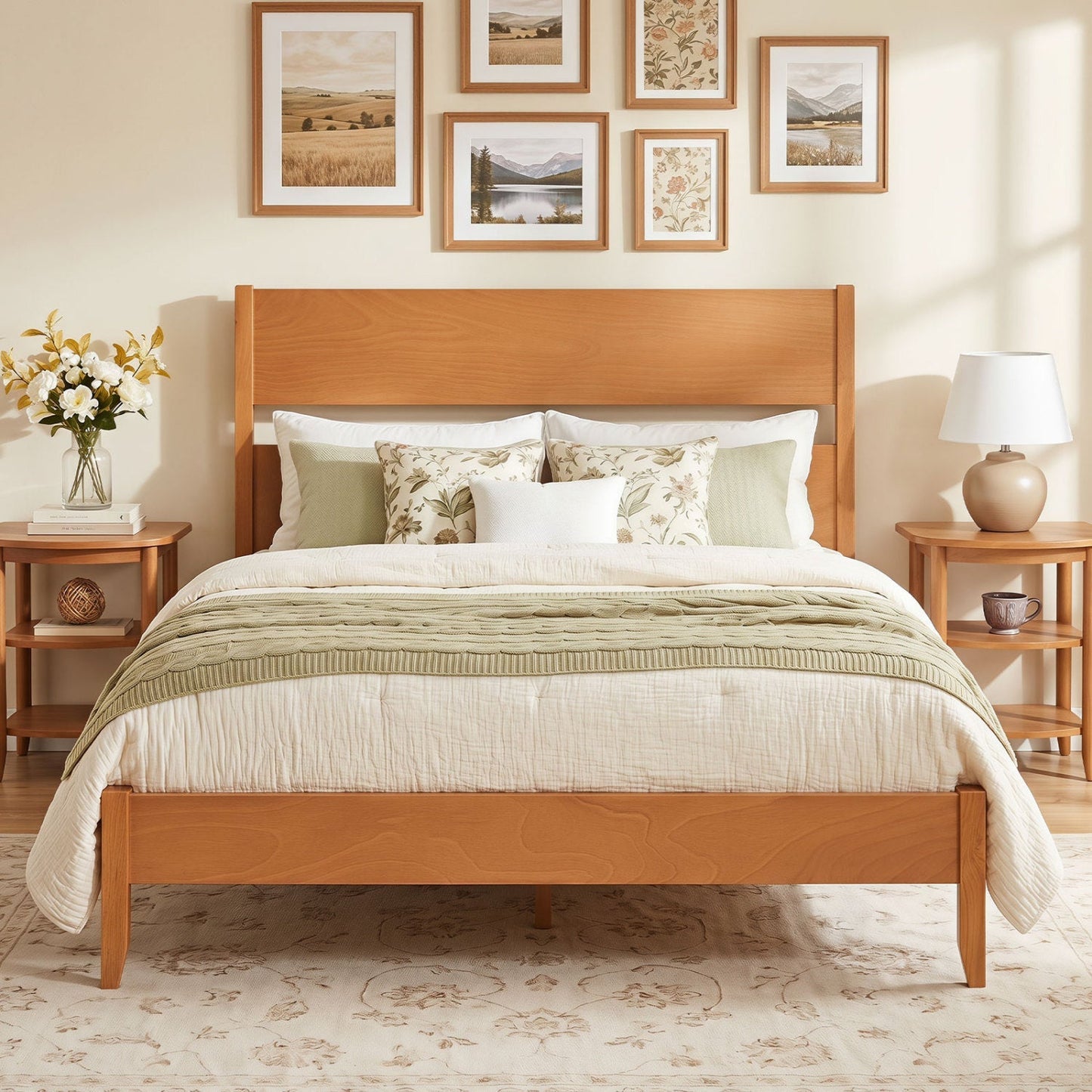 Full Bed Frame with Headboard and Solid Wood Legs