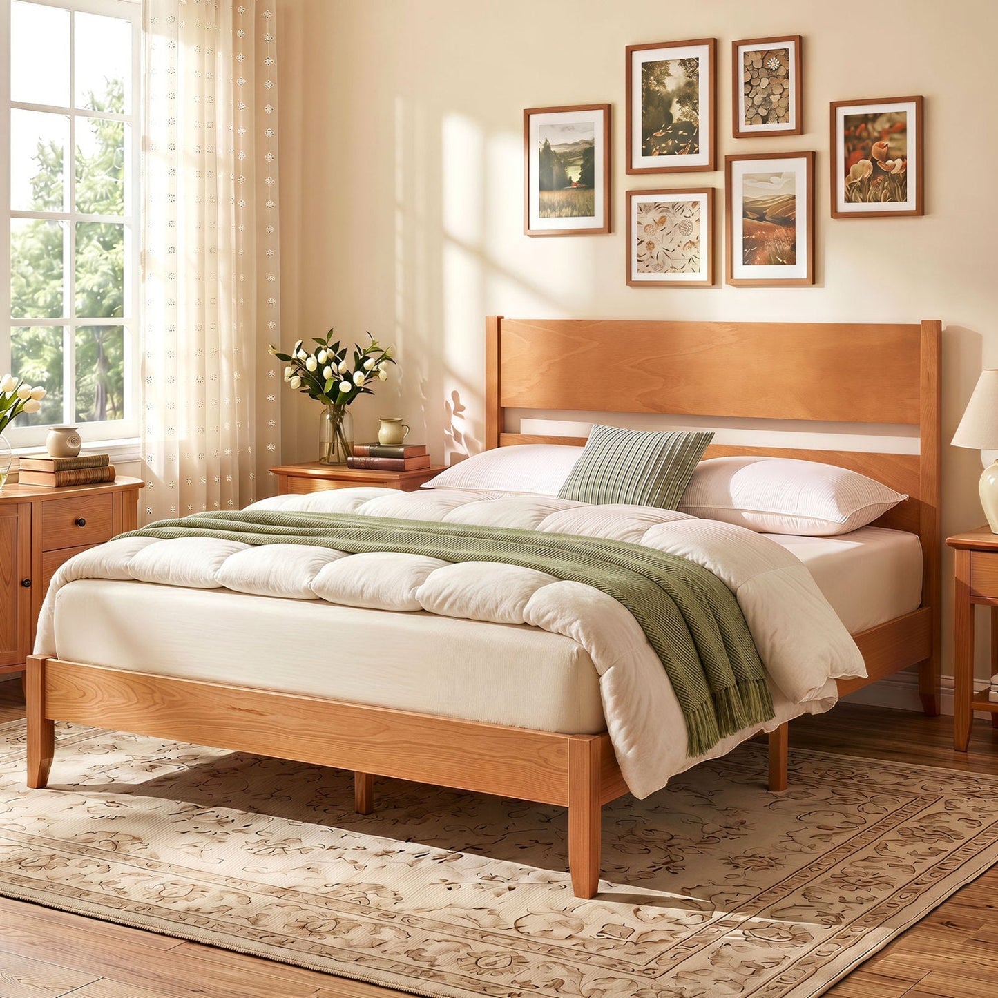 Full Bed Frame with Headboard and Solid Wood Legs