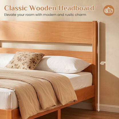 Full Bed Frame with Headboard and Solid Wood Legs
