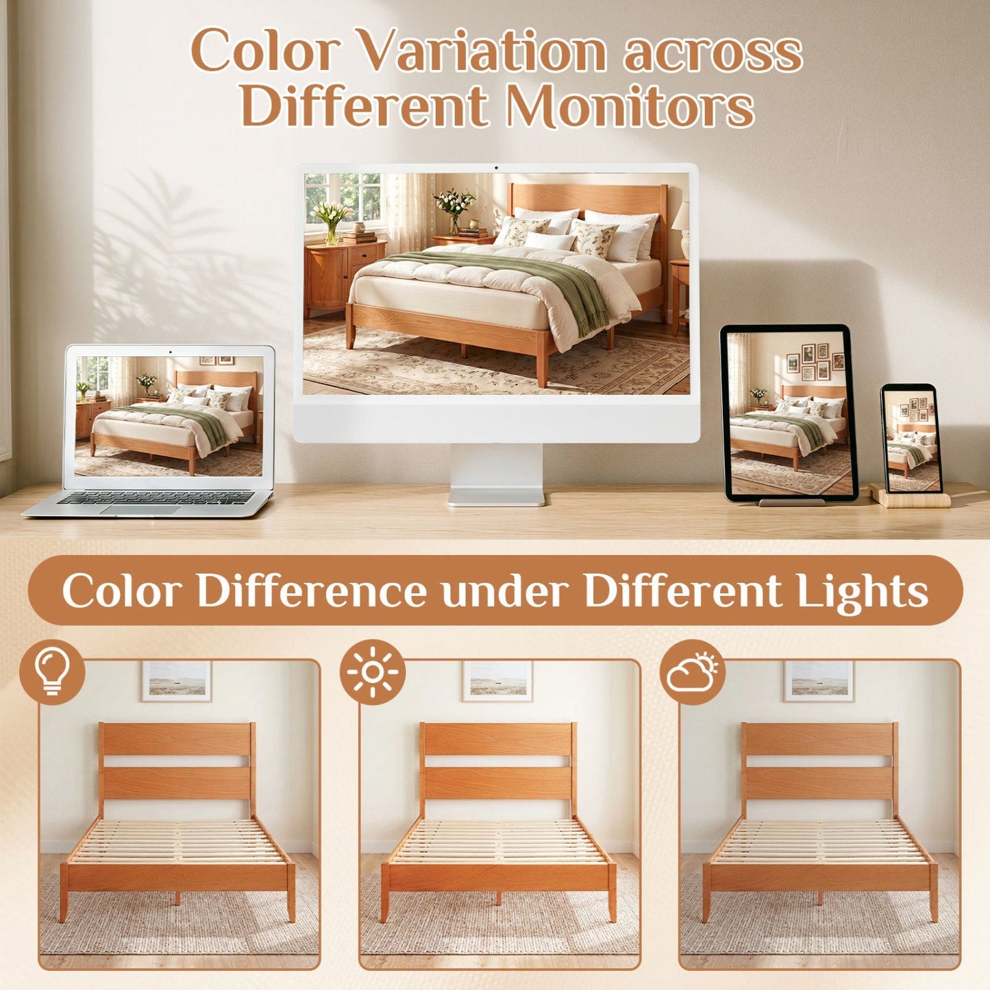 Full Bed Frame with Headboard and Solid Wood Legs