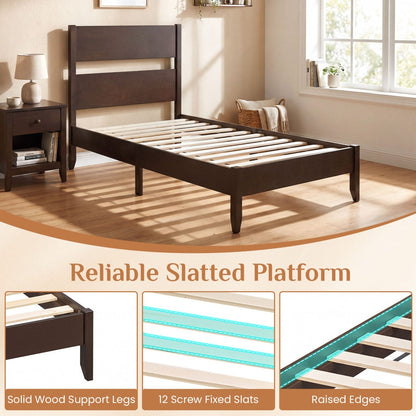 Twin Bed Frame with Headboard and Solid Wood Legs