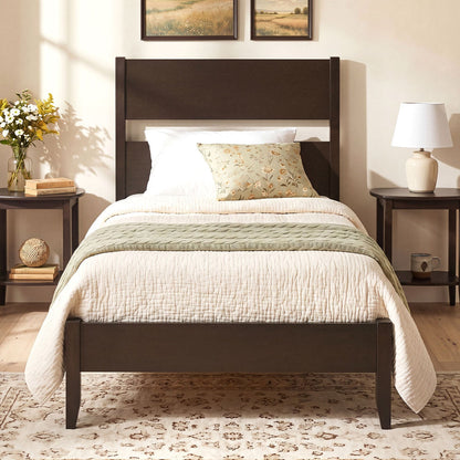 Twin Bed Frame with Headboard and Solid Wood Legs