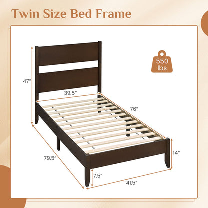 Twin Bed Frame with Headboard and Solid Wood Legs