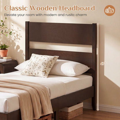Twin Bed Frame with Headboard and Solid Wood Legs