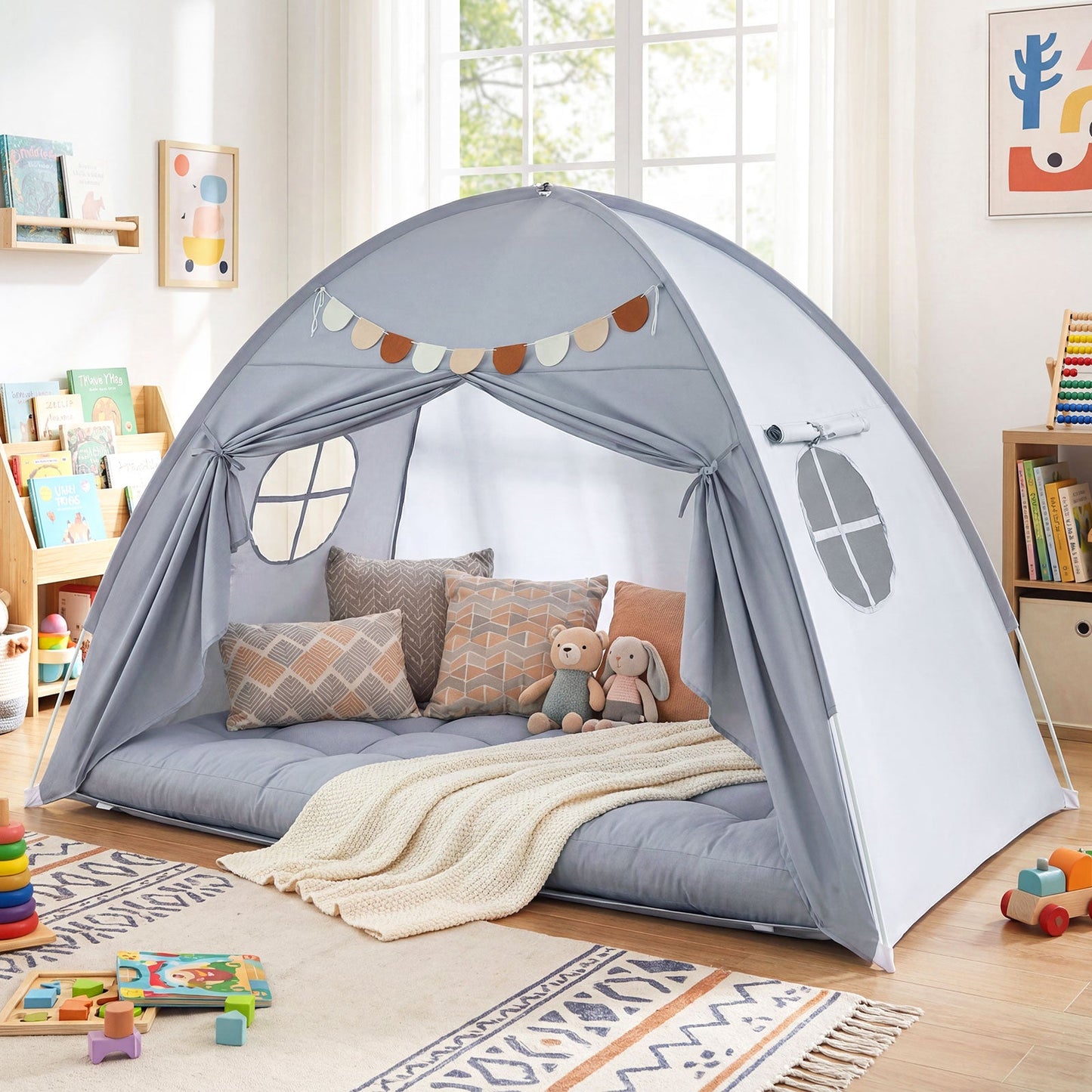 Twin Size Indoor Canopy Tent for Kids with 2 Window and Suits 3+