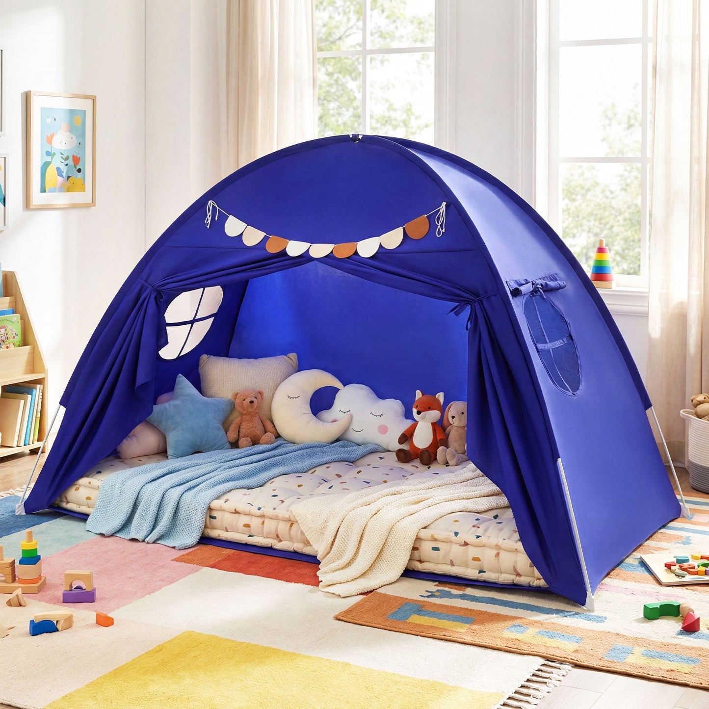 Twin Size Indoor Canopy Tent for Kids with 2 Window and Suits 3+