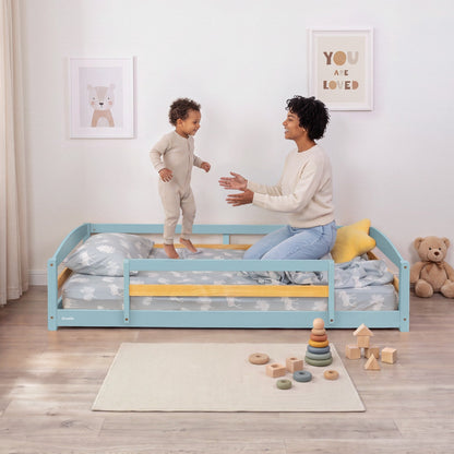 Twin Size Montessori-Inspired Floor Bed with Safety Guardrails for Kids