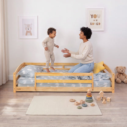 Twin Size Montessori-Inspired Floor Bed with Safety Guardrails for Kids