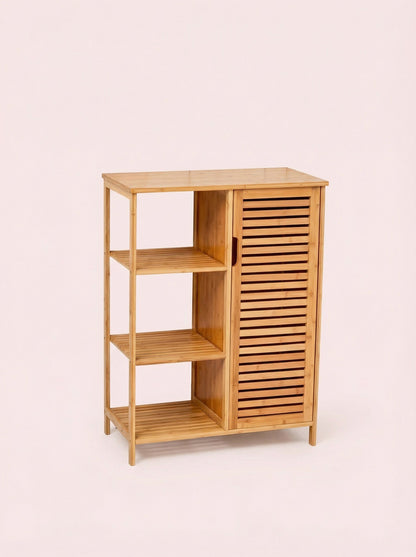 Bamboo 4 Tier Floor Cabinet with Doors, Freestanding Storage