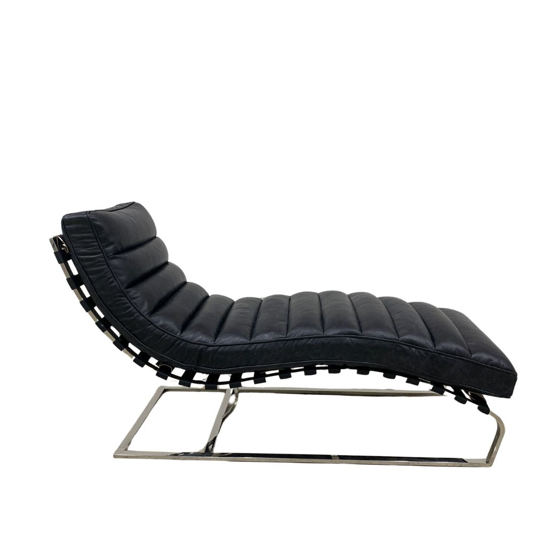 Plano Modern Channeled Leather Chaise Lounge - Slate Leather