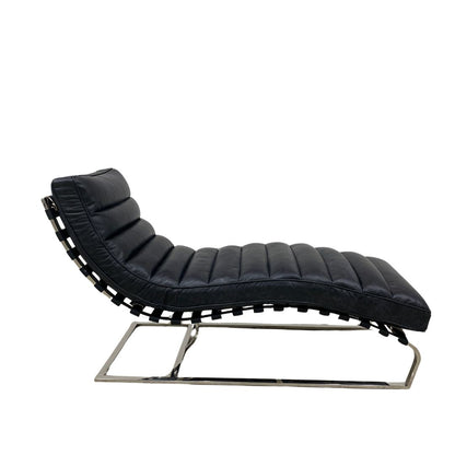 Plano Modern Channeled Leather Chaise Lounge - Slate Leather
