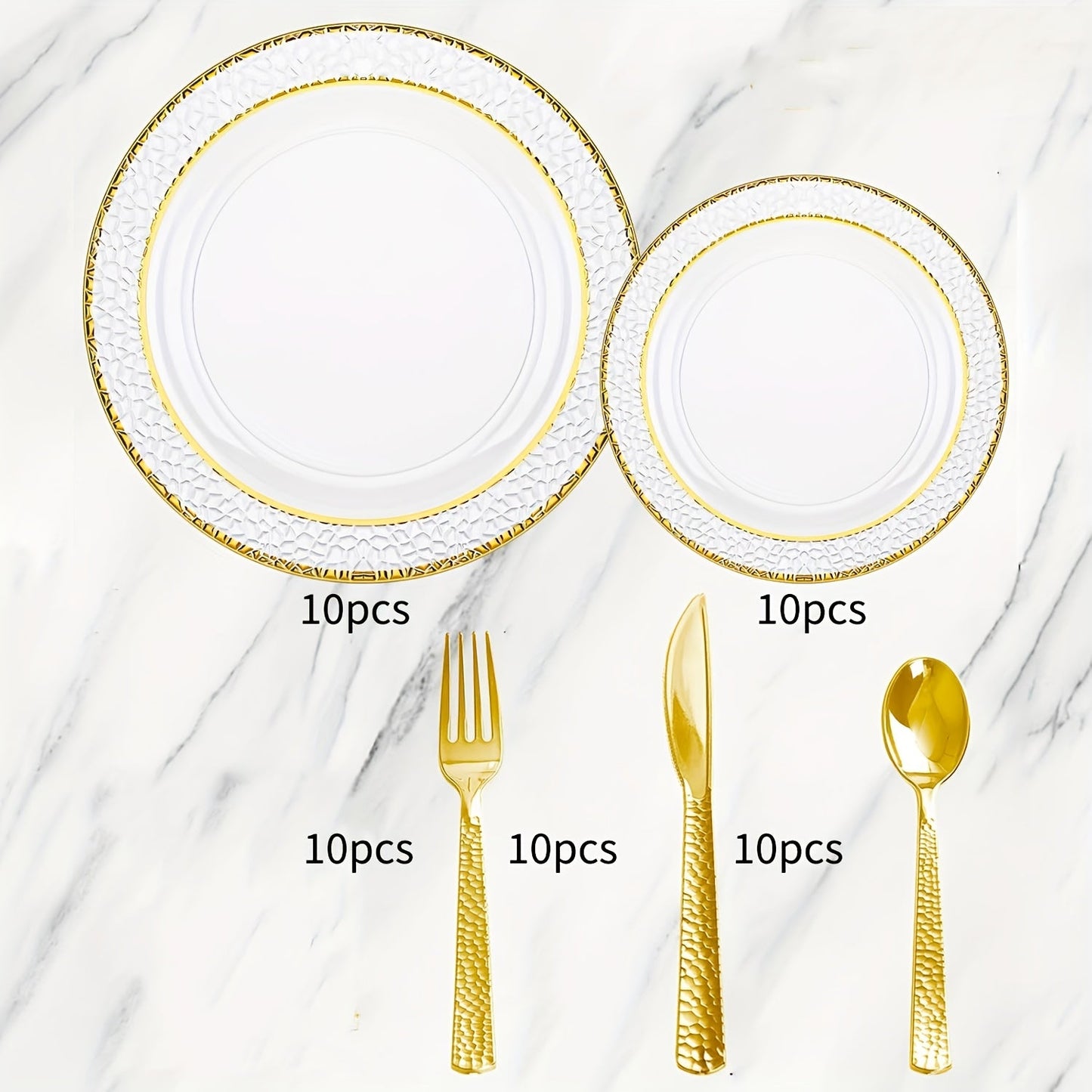 50PCS Clear Plastic Dinnerware Set Reusable Plates Cups Cutlery Wedding Party