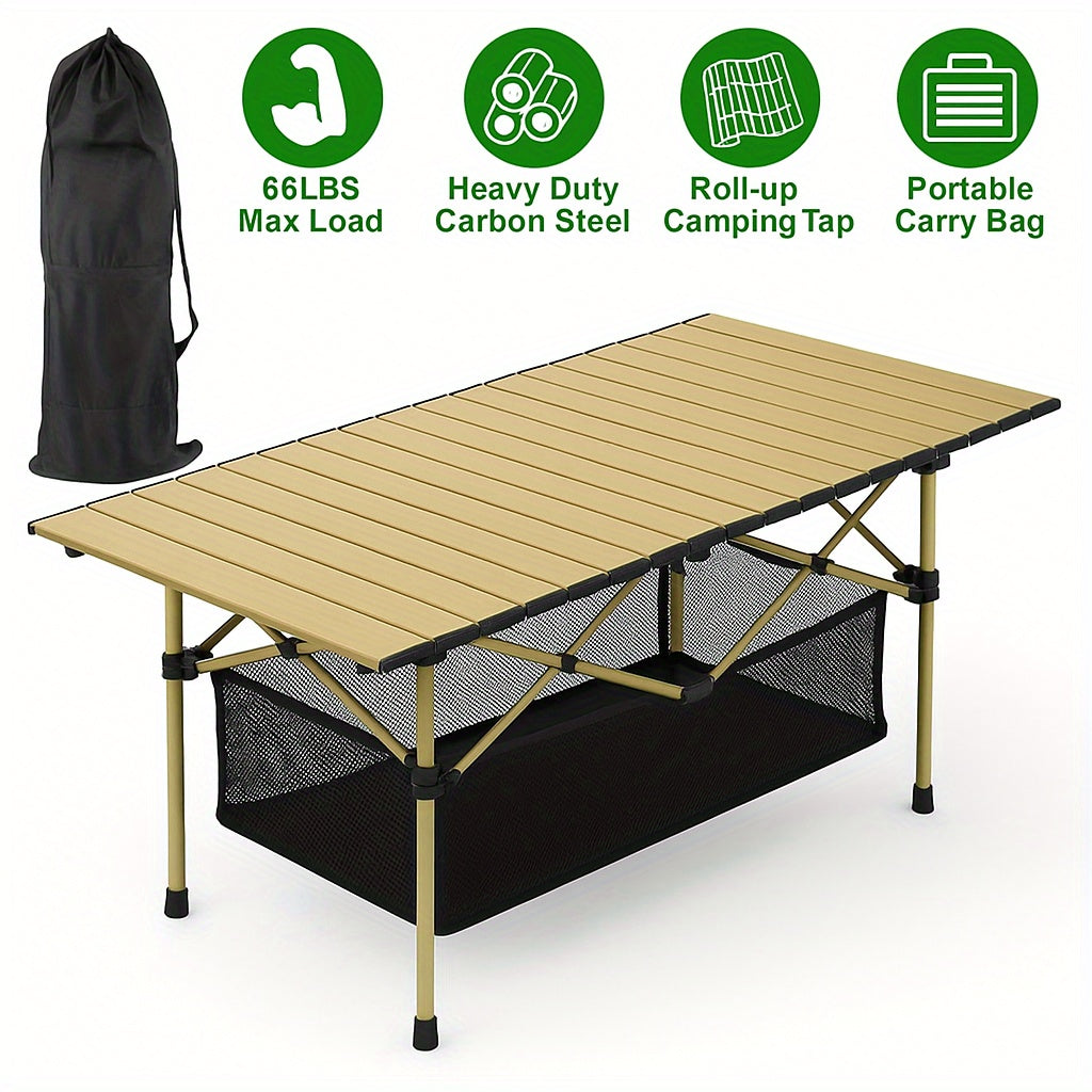 Portable Folding Camping Table for 4-6 People Adjustable Height Picnic BBQ Table