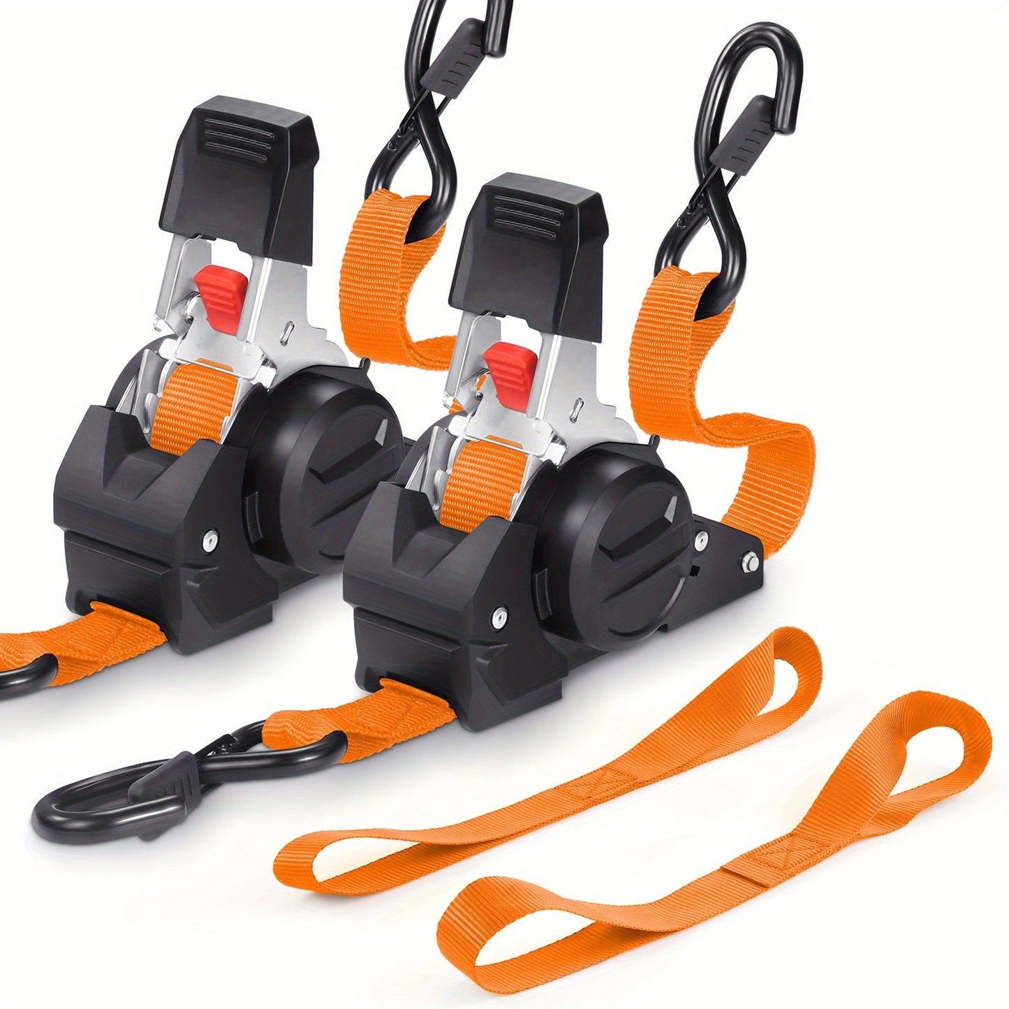 4PCS Retractable Ratchet Tie Down Straps – 10FT Heavy Duty Self-Retracting Cargo Straps for Truck, Trailer & Motorcycle