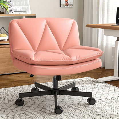 27" Wide Criss Cross Office Chair with Wheels – Adjustable Swivel Armless Vanity Desk Chair with Back Support