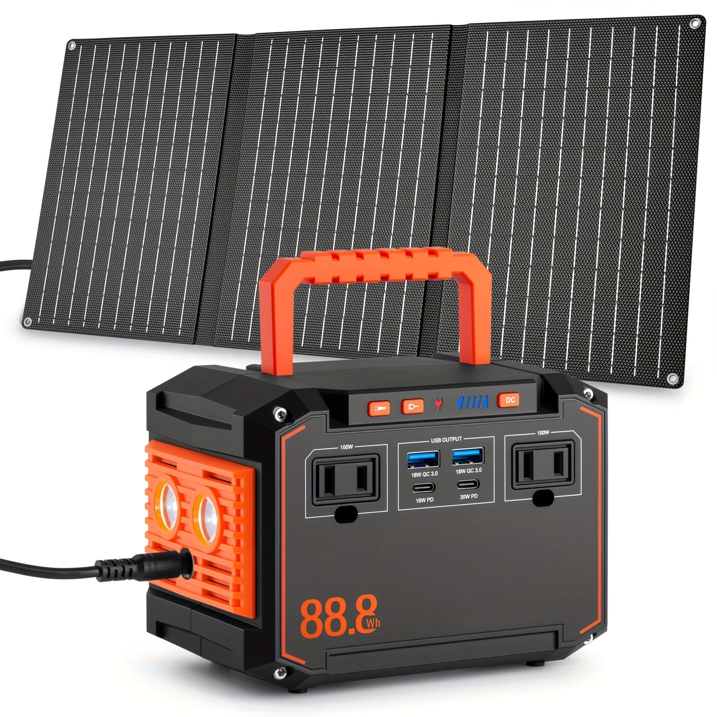 300W Portable Power Station Solar Generator w/ Foldable Solar Panel Camping Backup Power Supply