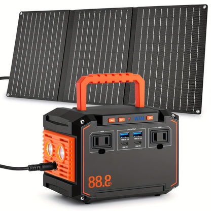 300W Portable Power Station Solar Generator w/ Foldable Solar Panel Camping Backup Power Supply