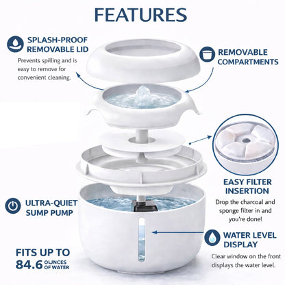 Pet Life ® 'Moda-Pure' Ultra-Quite Filtered Dog and Cat Fountain Waterer