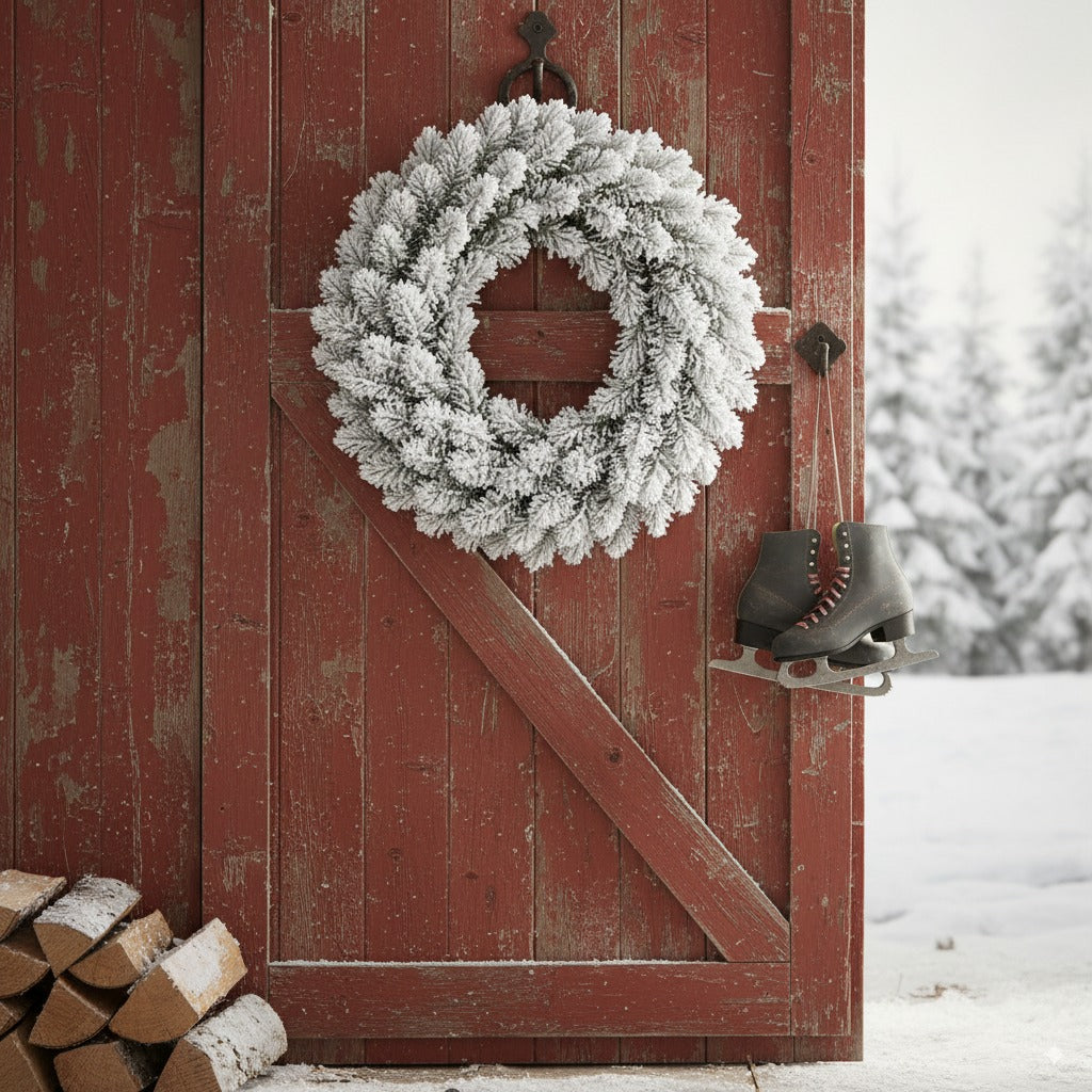 24 inch Wreath Snow Flock - Unlit