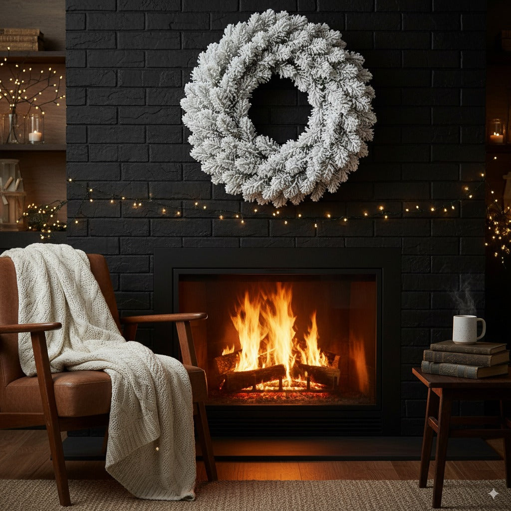 24 inch Wreath Snow Flock - Unlit