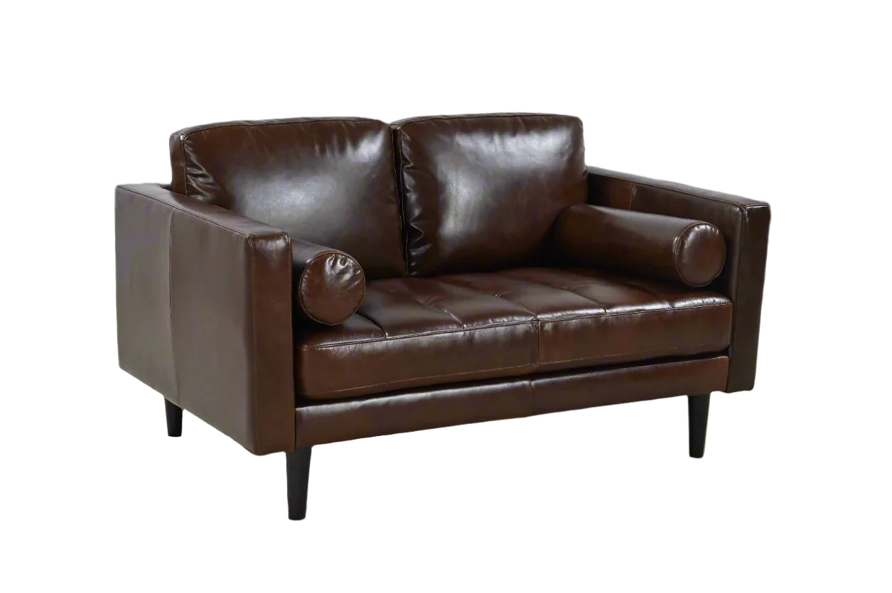 Philippe Top Grain Leather Love Seat - Chocolate Brown