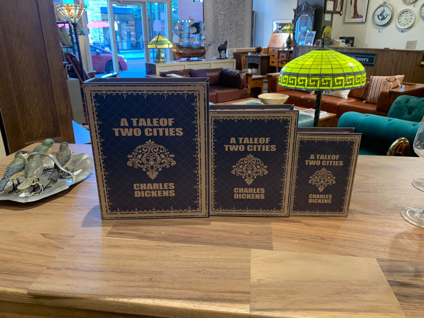Decorative Book Box Set of 3 – “A Tale of Two Cities” Charles Dickens Hidden Storage, Faux Leather Keepsake Organizer