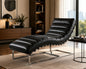 Plano Modern Channeled Leather Chaise Lounge - Slate Leather