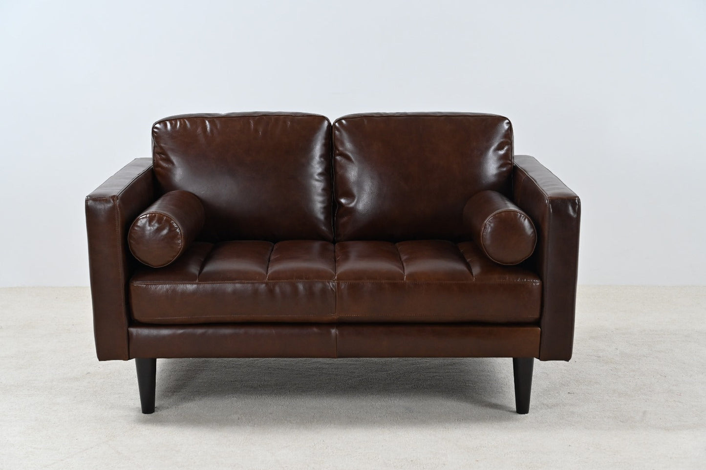 Philippe Top Grain Leather Love Seat - Chocolate Brown