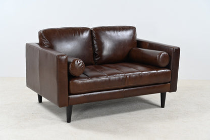Philippe Top Grain Leather Love Seat - Chocolate Brown