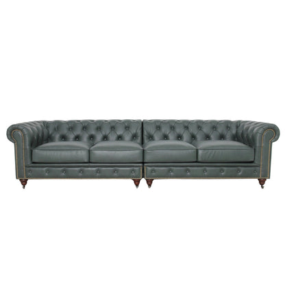 Belgravia Chesterfield Top Grain Leather Sofa with Tufted Back & Rolled Arms