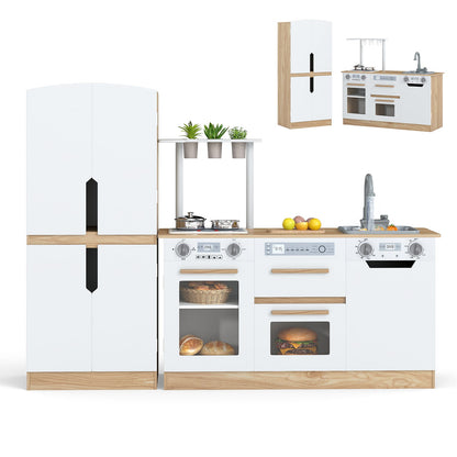 Wooden 2 Piece Kids Kitchen Playset with Fridge and Running Water