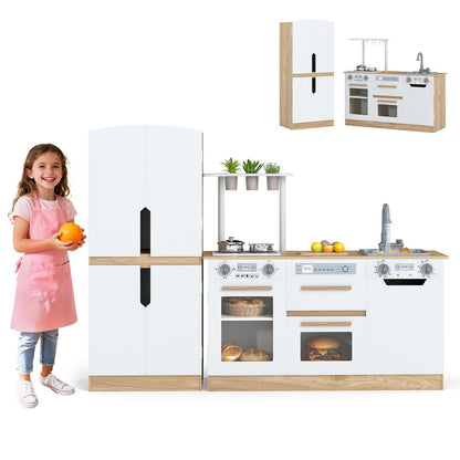 Wooden 2 Piece Kids Kitchen Playset with Fridge and Running Water