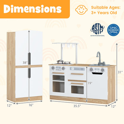 Wooden 2 Piece Kids Kitchen Playset with Fridge and Running Water
