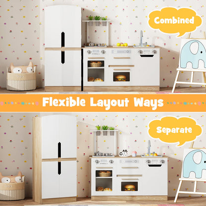 Wooden 2 Piece Kids Kitchen Playset with Fridge and Running Water